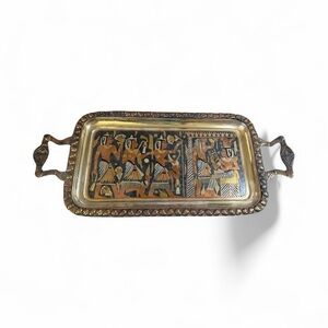 Vintage Brass Serving Tray with Handles